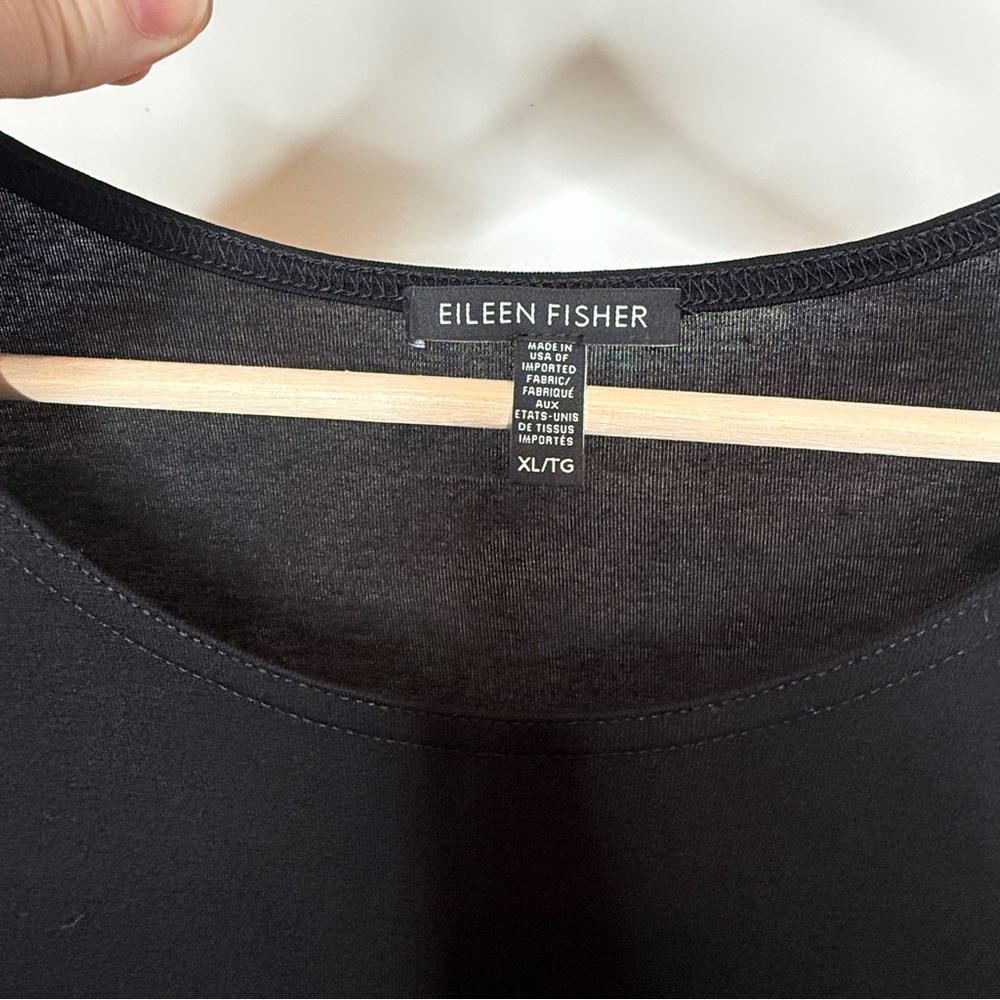 Eileen Fisher Long Sleeve Jersey Tunic Top Black XL Lightweight Lagenlook Comfy - Picture 7 of 9
